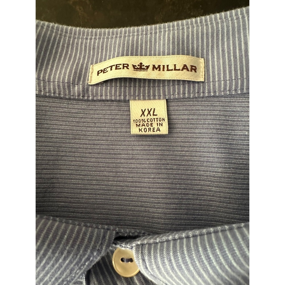 Peter Millar Mens XXL Blue White Striped Cotton Short Sleeve Polo Golf Shirt